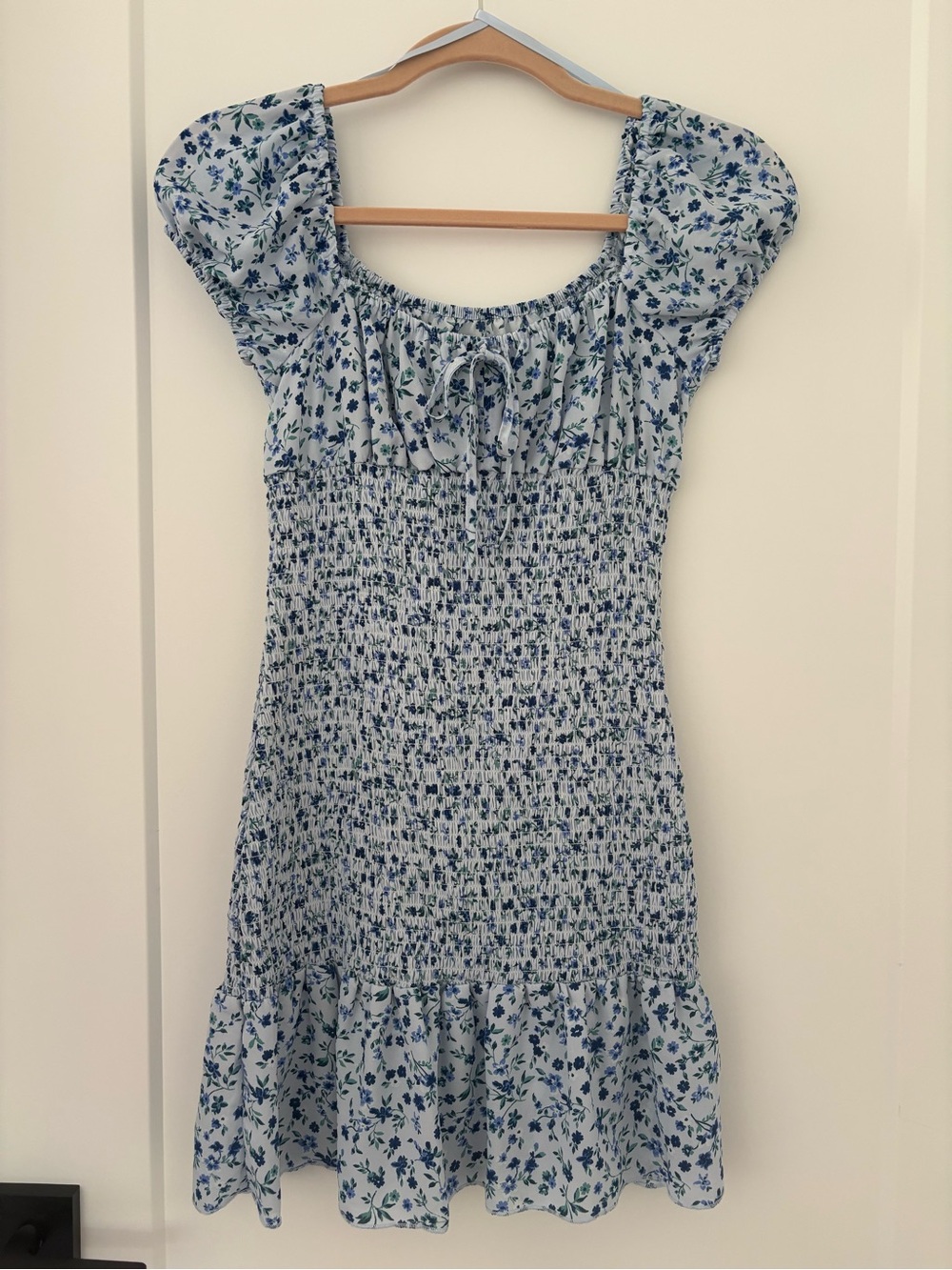 wild fable Light Blue Floral Smocked Puff-Sleeve Kids Dress